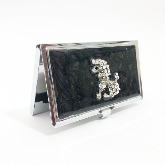 Vintage Stainless Steel Business Card Case with Rhinestone Poodle - Picture 5 of 9